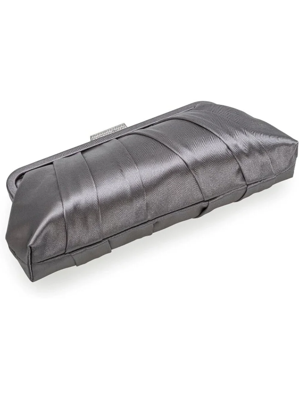 👜 Women's Pewter Classic Pleated Satin Clutch Bag Diamante Embellished Clutch